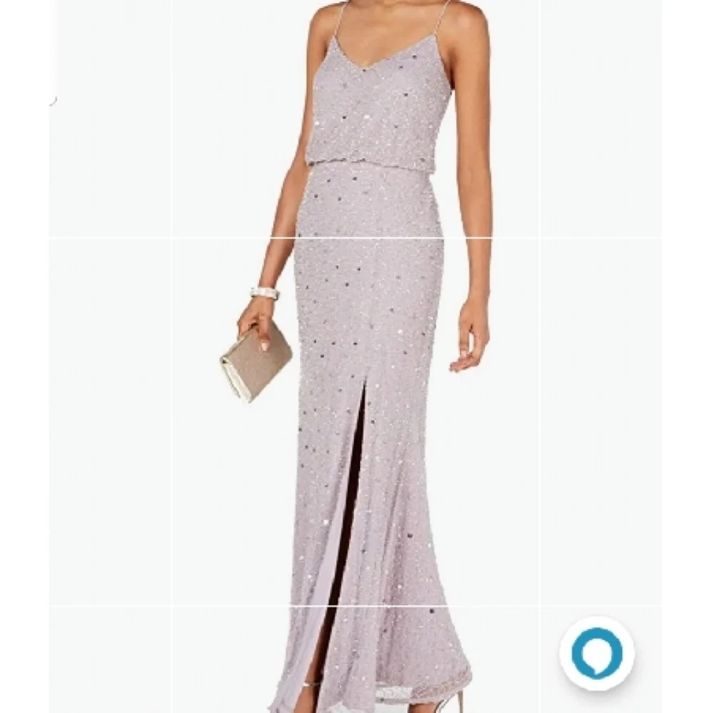 Adrianna Papell Lilac Gray Sequin Beaded long Dress - Picture 1 of 14
